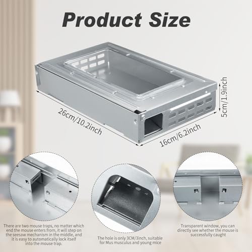 Qualirey 8 Pack Multi Catch Mice Trap Clear Top Humanized Mouse Trap Rodent for Indoor Outdoor Rat Control Pet and Security (6.3 Inch,Silver) - Image 2