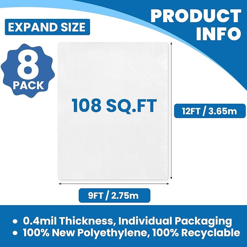 NUITPY 8 Pieces Plastic Drop Cloth for Painting, 9 x 12 Feet Painters Plastic, Waterproof Clear Plastic Tarp, Dustproof Plastic Sheeting for Furniture Cover - Image 2