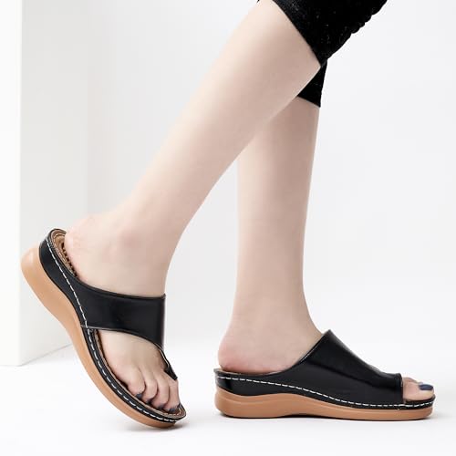 Aomigoct Sandals for Women Wedge Shoes: Comfortable Orthopedic Sandals Womens Dressy Summer Flip Flops Casual Walking Wedges - Image 5