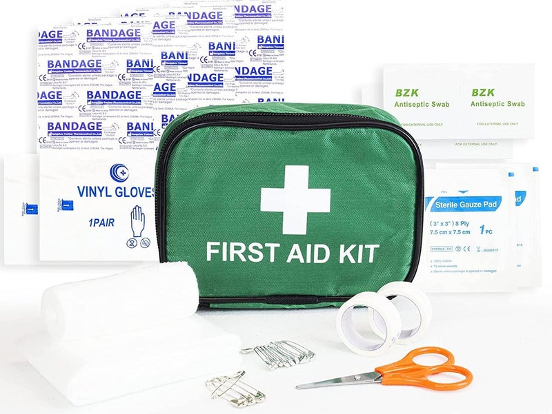 Clay Roberts First Aid Kit Green Compact First Aid Kit Bag Bandages Dressing Pads Plasters Emergency Medical Supplies for Travel Camping Travel Kits Cars - Image 1