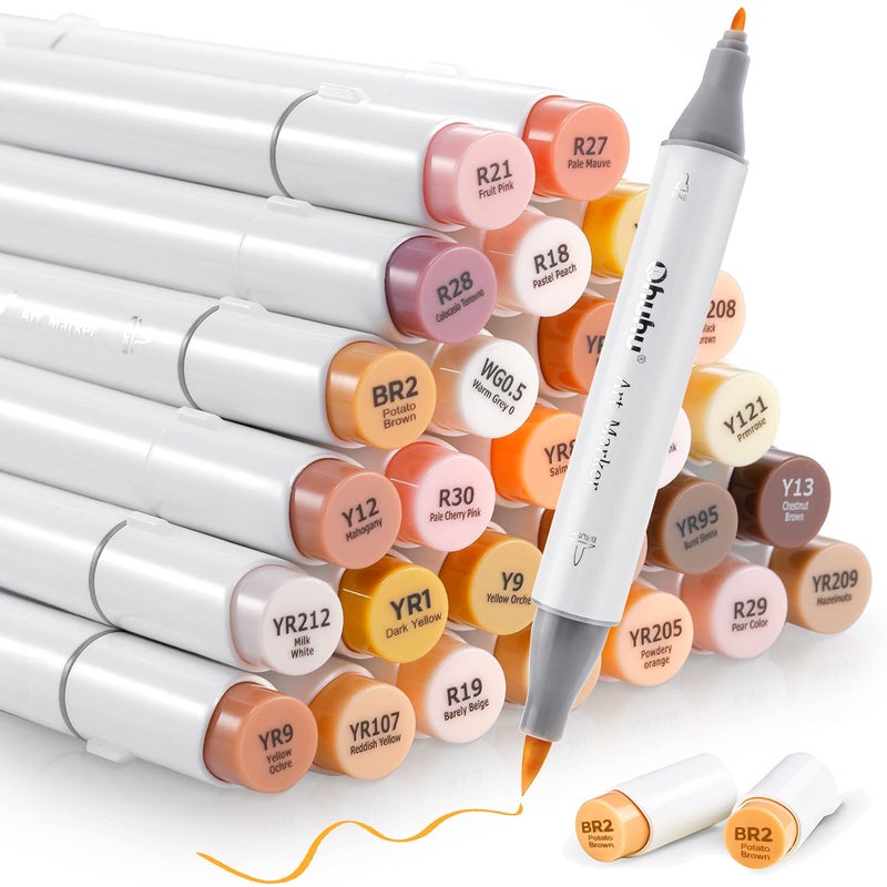 Ohuhu Brush Markers Skin Tone - 36 Portrait Skin Colors Double Tipped Art Marker Set for Artist Adults Coloring Illustration- Refillable- Brush & Fine Dual Tips- Honolulu B of Ohuhu Markers - Image 1
