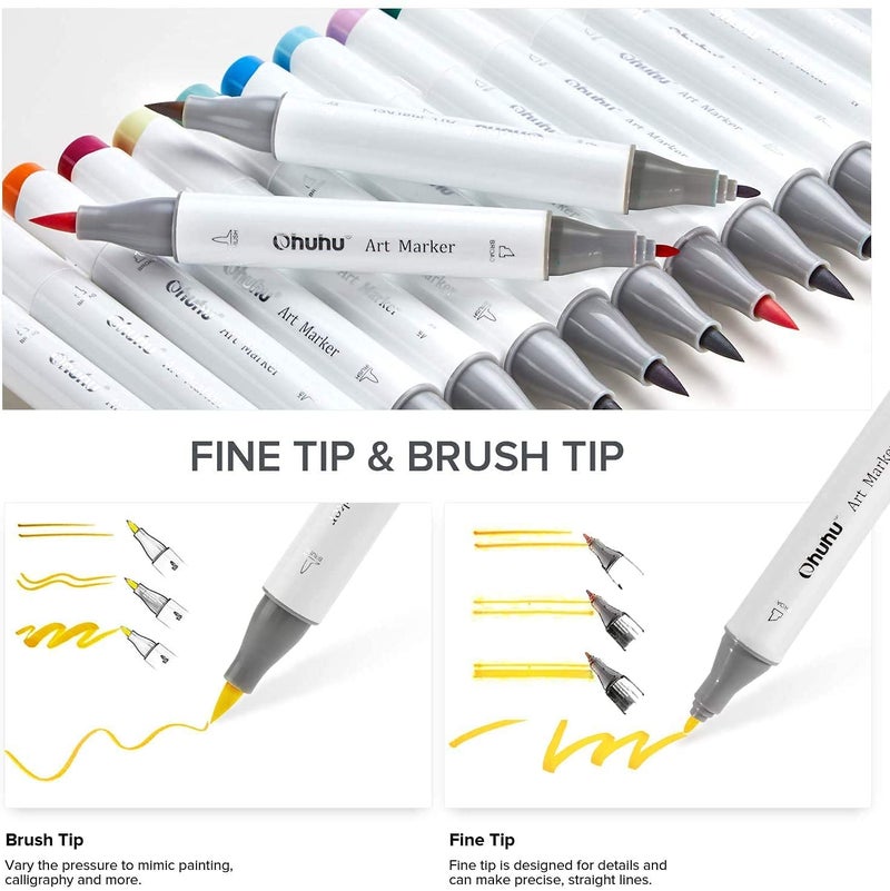 Ohuhu Brush Markers Skin Tone - 36 Portrait Skin Colors Double Tipped Art Marker Set for Artist Adults Coloring Illustration- Refillable- Brush & Fine Dual Tips- Honolulu B of Ohuhu Markers - Image 2
