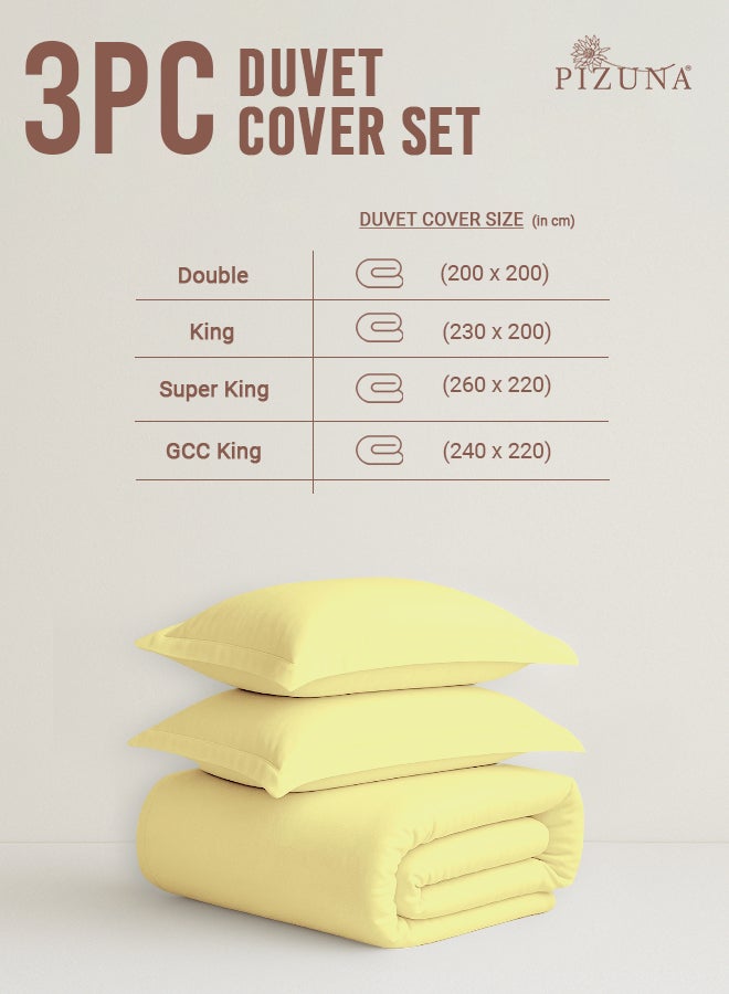 PIZUNA Pure Combed Cotton Duvet Cover Queen Size 220x230 cm, Mellow Yellow, 400 Thread Count Cool Breathable 100% Long Staple Cotton Sateen Quilt Cover with 2 Pillowcases (Luxurious Bedding Set) - Image 3