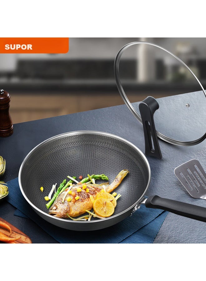 Supor Stainless Steel Honeycomb Non-stick Wok 32cm Frying Pan Compatible With Gas And Induction Stoves Ec32jkc01 - Image 1