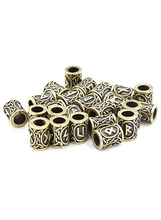 Eshylala 24 Pieces Norse Viking Rune Beads Hair Beard Pendant Bracelet Antique Diy Bracelet Hair Beards Making - Image 1
