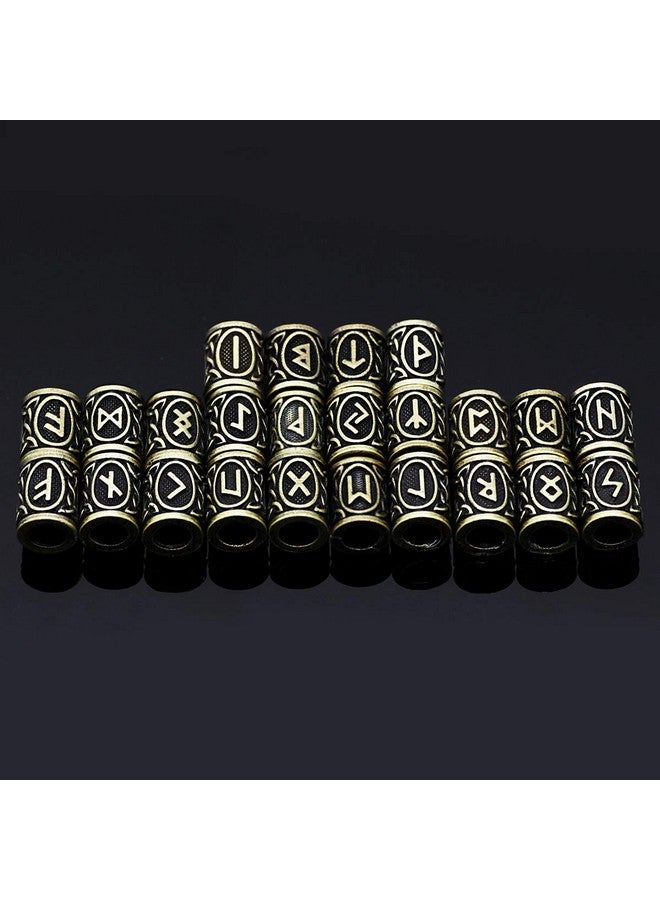 Eshylala 24 Pieces Norse Viking Rune Beads Hair Beard Pendant Bracelet Antique Diy Bracelet Hair Beards Making - Image 2