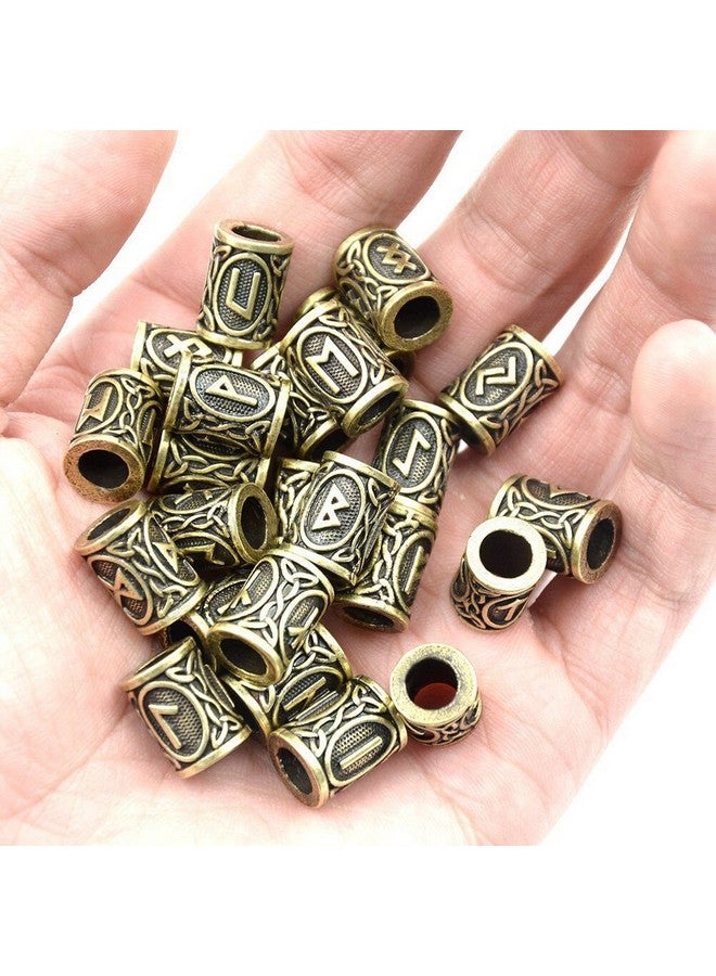 Eshylala 24 Pieces Norse Viking Rune Beads Hair Beard Pendant Bracelet Antique Diy Bracelet Hair Beards Making - Image 3