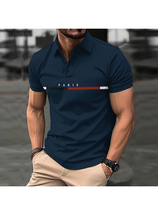 Paris Men Polo Shirt Fashion Fun Letter Print Polo T-Shirt Casual Button Summer Breathable Loose Business Clothing Men Short Sleeve Top - Image 1
