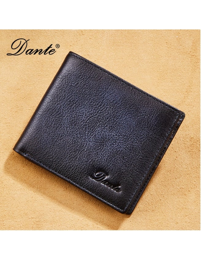 Dante Men's Wallet, Top Layer Cowhide, Anti-theft Card Swipe RFID Leather Wallet, Blue-Gray - Image 1