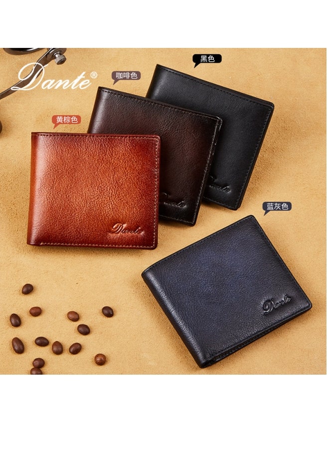 Dante Men's Wallet, Top Layer Cowhide, Anti-theft Card Swipe RFID Leather Wallet, Blue-Gray - Image 3