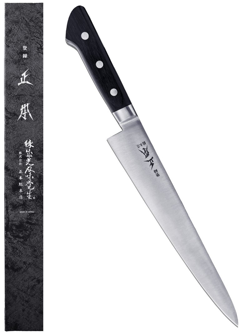 MASAMOTO VG Sujihiki Slicing Knife 105 270mm Made in JAPAN Professional Japanese Slicer Knife for Brisket Meat Sashimi Super Sharp Japanese Stainless Steel Blade Full Tang POM Handle Black