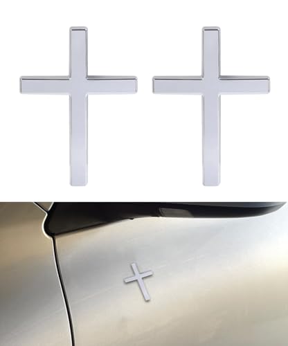 SCUARI 2PCS 3D Cross StickersCar Accessories Decals for VehiclesSelf Adhesive Cross Metal Car Emblem2518 Cross Jesus Automotive DecalSuitable for Trunk Tailgate Side Decoration Silver - Image 1