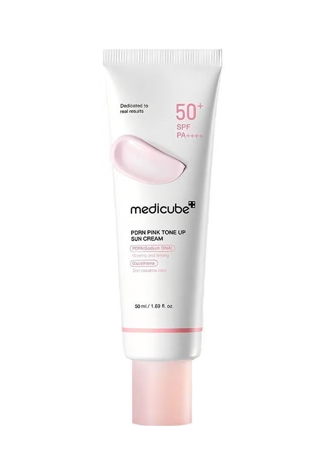 Medicube PDRN Pink Tone Up Sun Cream SPF50+ PA++++ 50ml,Multi-functional Sun Care with PDRN, Pink Collagen and Niacinamide,Uneven Skin Tone,Enhances Radiance,Lightweight,Non-greasy Sunscreen 1.69 fl.oz./50ml - Image 1