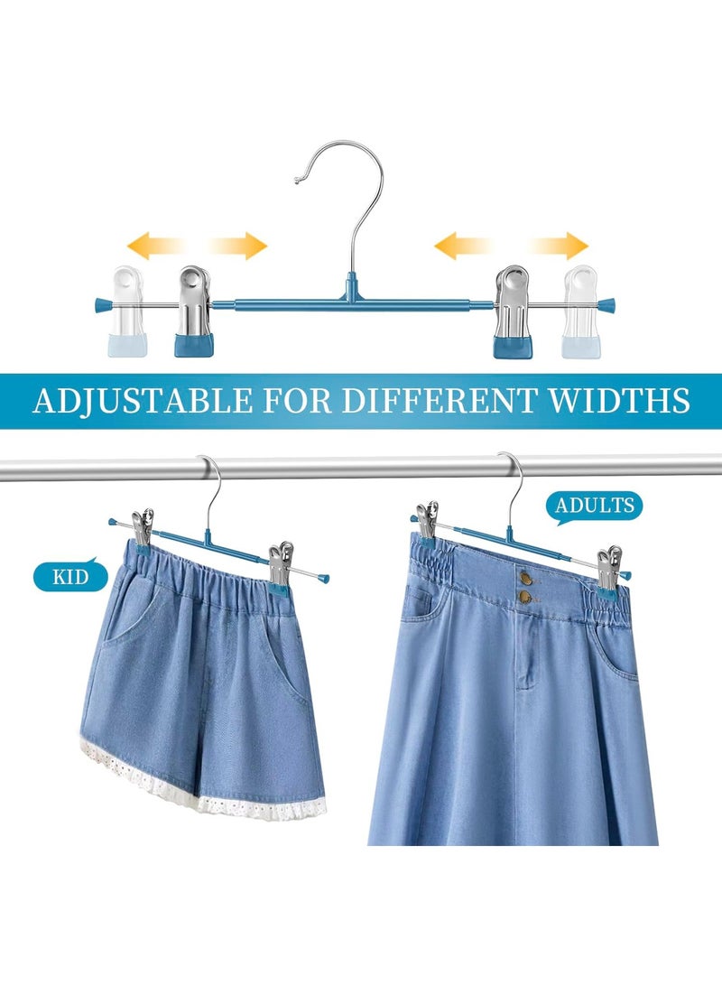 10 Pack 12 Inch Heavy Duty Pants Hangers with Clips, Metal, Blue, Non Slip, Space Saving, Adult, Men, Children, Kid, Baby Blue/Silver - Image 2
