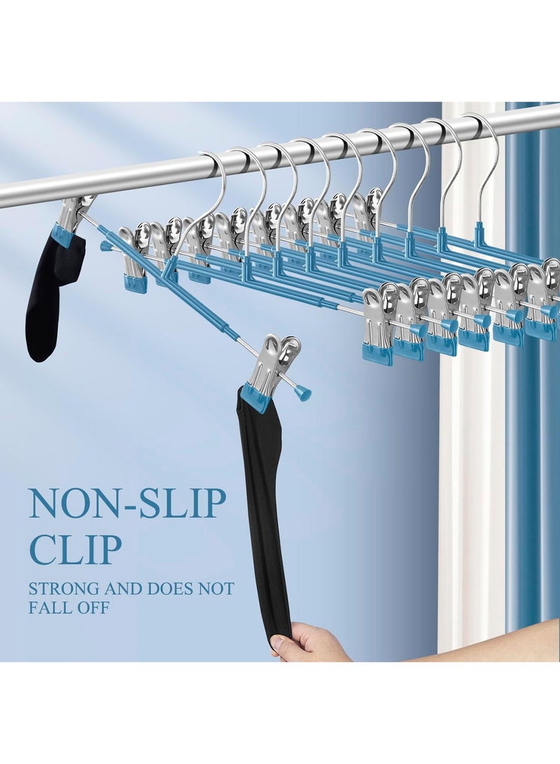 10 Pack 12 Inch Heavy Duty Pants Hangers with Clips, Metal, Blue, Non Slip, Space Saving, Adult, Men, Children, Kid, Baby Blue/Silver - Image 3