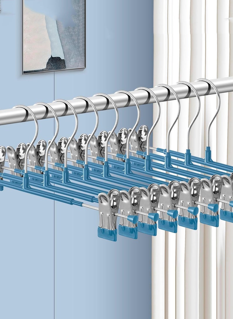 10 Pack 12 Inch Heavy Duty Pants Hangers with Clips, Metal, Blue, Non Slip, Space Saving, Adult, Men, Children, Kid, Baby Blue/Silver - Image 1