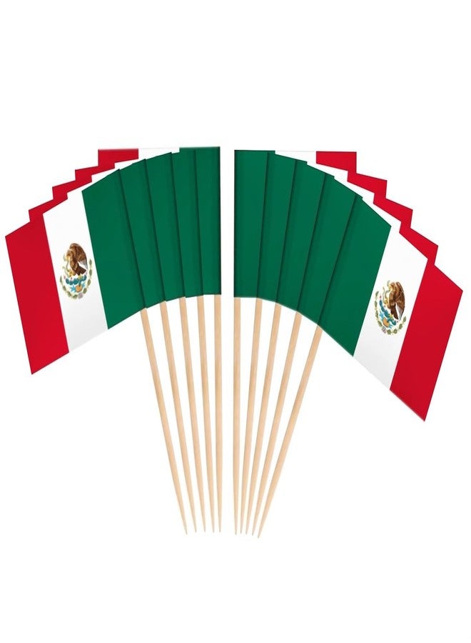 JAVD CYPS 100 Pcs Mexico Flag Mexican Toothpick Flags, Small Mini Stick Cupcake Toppers Mexican Flags,Country Picks Party Decoration Celebration Cocktail Food Bar Cake Flags - Image 1