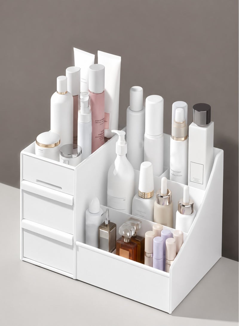 O2. White Cosmetic Storage Box – PP Material Multi-Compartment Makeup Organizer with Drawers - Image 3