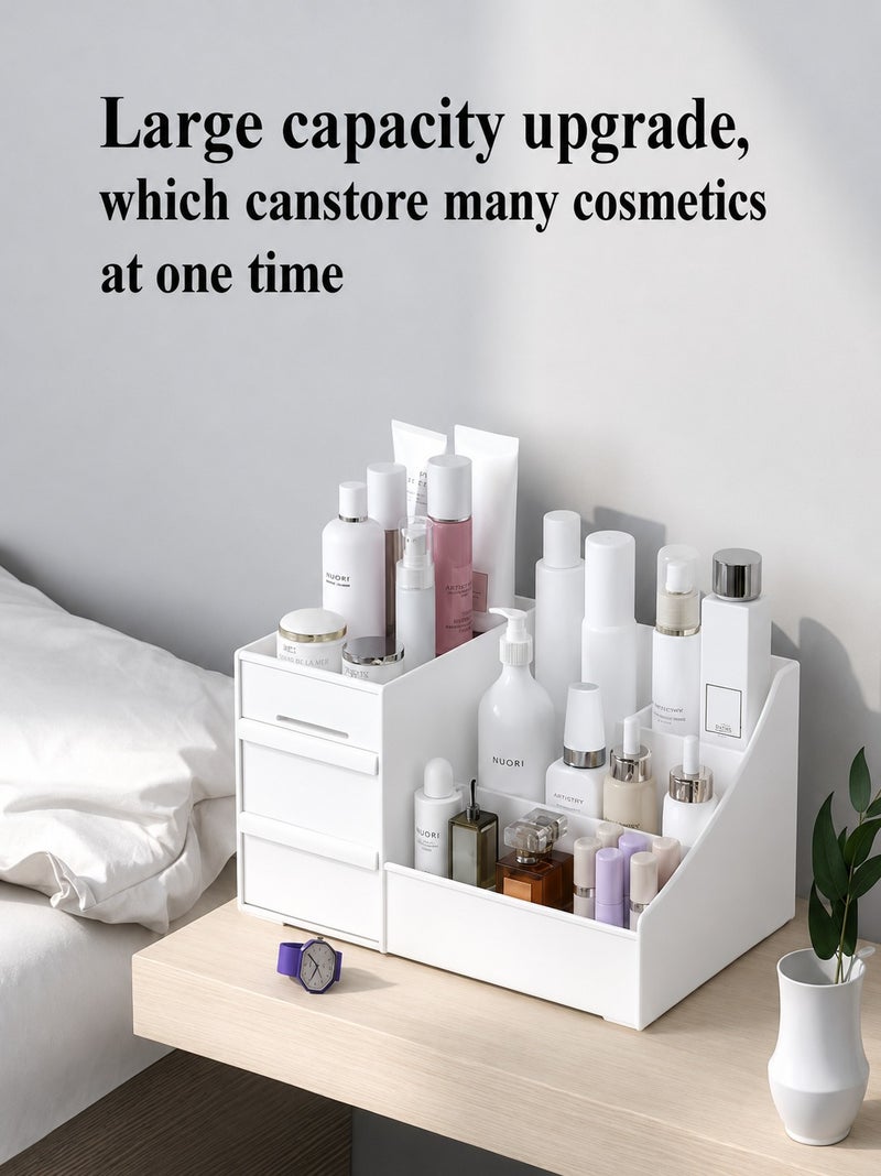 O2. White Cosmetic Storage Box – PP Material Multi-Compartment Makeup Organizer with Drawers - Image 4