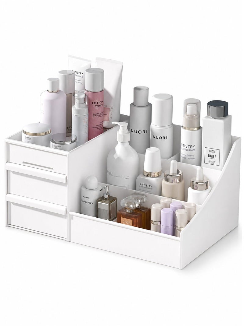 O2. White Cosmetic Storage Box – PP Material Multi-Compartment Makeup Organizer with Drawers - Image 1