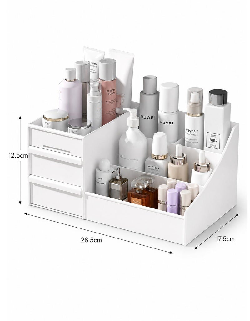O2. White Cosmetic Storage Box – PP Material Multi-Compartment Makeup Organizer with Drawers - Image 2