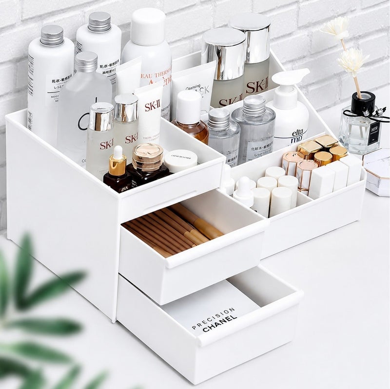 O2. White Cosmetic Storage Box – PP Material Multi-Compartment Makeup Organizer with Drawers - Image 5