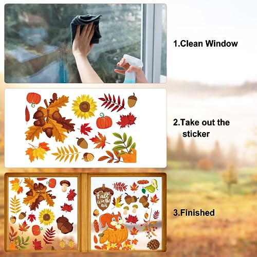 i-Beeboo Fall Window Clings for Glass Thanksgiving Clings Decor for Windows Autumn Clings for Windows Fall Window Stickers Thanksgiving Autumn Home Office Decorations for Indoor Outdoor, School Home Supplies - Image 5