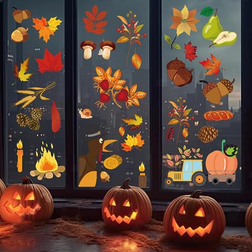 i-Beeboo Fall Window Clings for Glass Thanksgiving Clings Decor for Windows Autumn Clings for Windows Fall Window Stickers Thanksgiving Autumn Home Office Decorations for Indoor Outdoor, School Home Supplies - Image 3