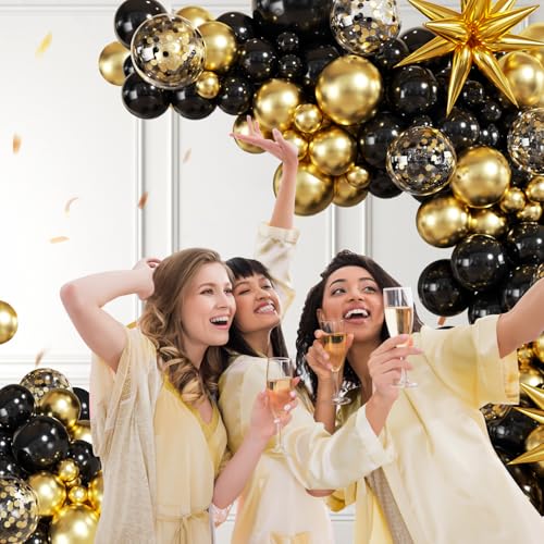 LANGASQUE Black and Gold Balloon Garland Arch Kit 140Pcs Black Gold Confetti Balloons with Stars for Birthday Graduation New Year Retirement Anniversary Wedding Engagement Party Decorations - Image 5