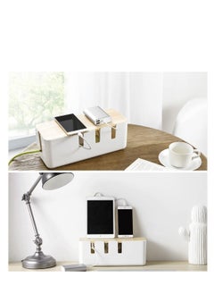 Arabest Cable Management Box，Wood Lid, Cord Organizer for Desk TV Computer USB Hub System to Cover and Hide and Power Strips and Cords  - Image 3