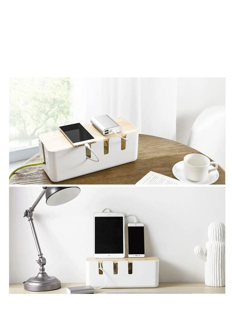 Arabest - Cable Management Box，Wood Lid, Cord Organizer for Desk TV Computer USB Hub System to Cover and Hide and Power Strips and Cords - Image 1