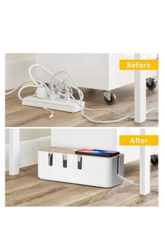 Arabest Cable Management Box，Wood Lid, Cord Organizer for Desk TV Computer USB Hub System to Cover and Hide and Power Strips and Cords  - Image 2