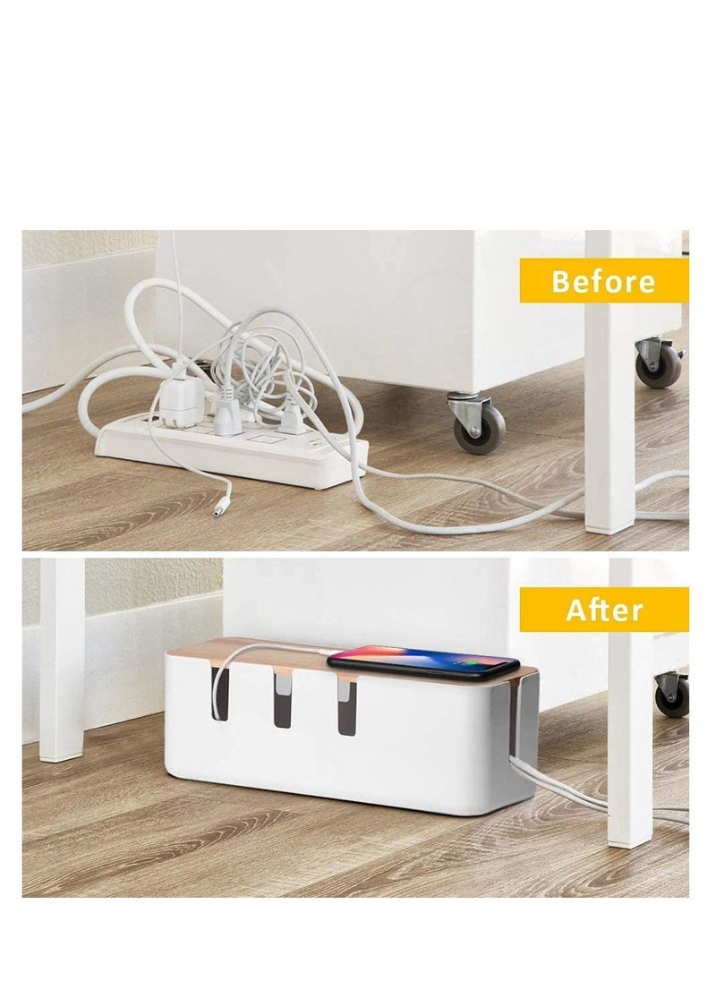 Arabest - Cable Management Box，Wood Lid, Cord Organizer for Desk TV Computer USB Hub System to Cover and Hide and Power Strips and Cords - Image 1