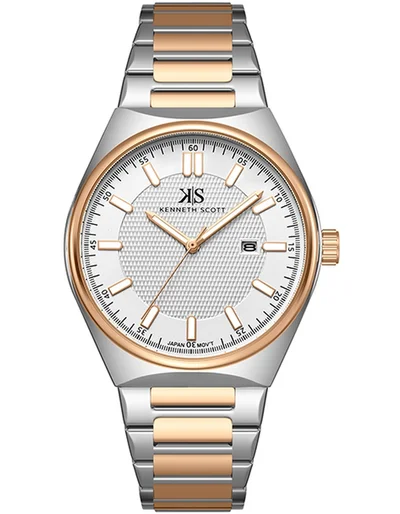 KENNETH SCOTT Kenneth Scott K24016-KBKW Men's Analog Display Watch & Stainless Steel Strap Silver