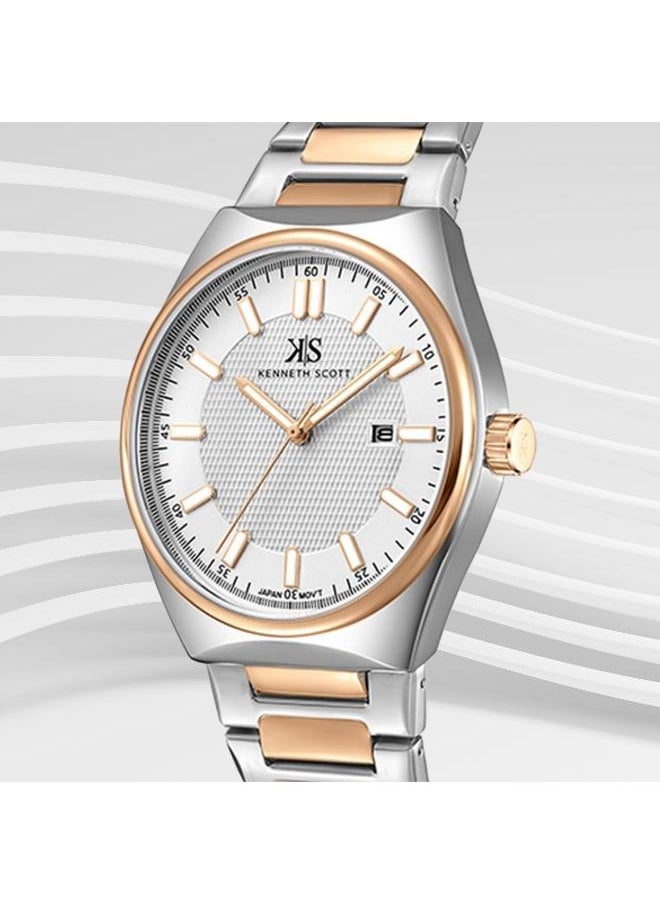 KENNETH SCOTT Kenneth Scott K24016-KBKW Men's Analog Display Watch & Stainless Steel Strap Silver  - Image 4