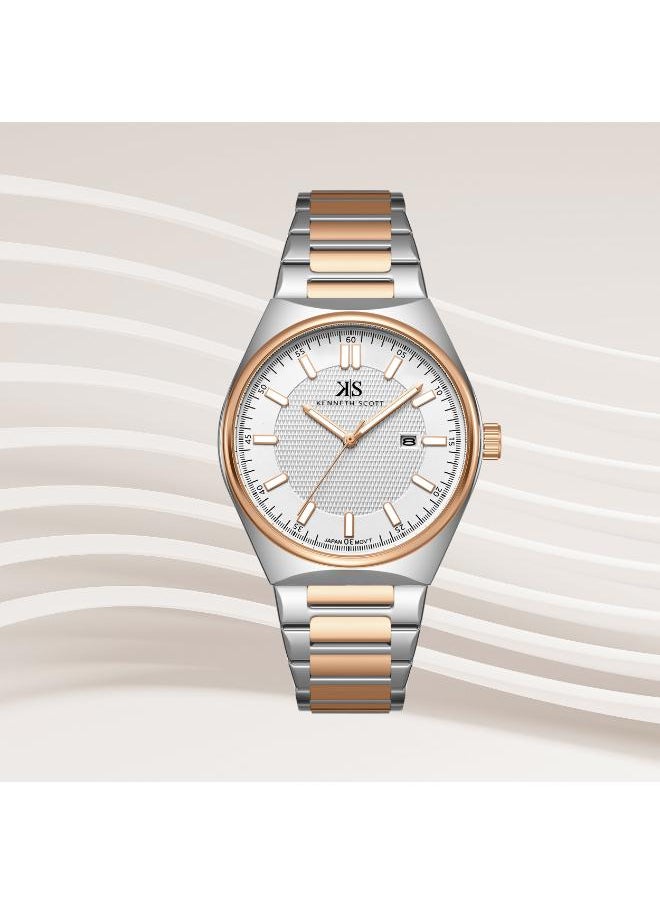 KENNETH SCOTT Kenneth Scott K24016-KBKW Men's Analog Display Watch & Stainless Steel Strap Silver  - Image 3
