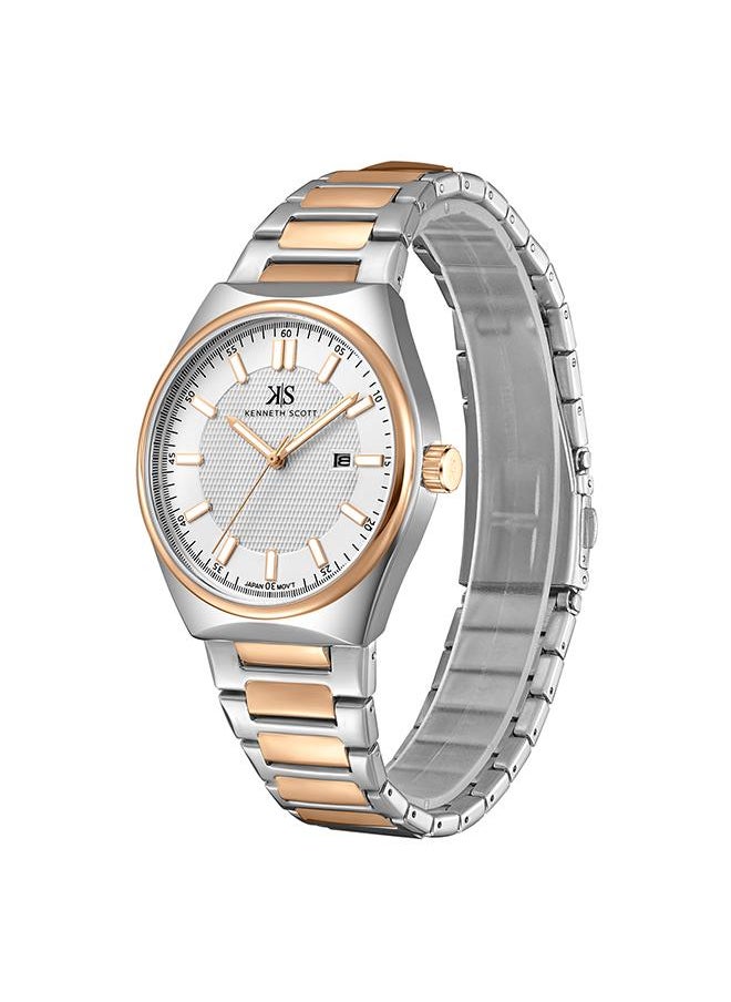 KENNETH SCOTT Kenneth Scott K24016-KBKW Men's Analog Display Watch & Stainless Steel Strap Silver  - Image 2