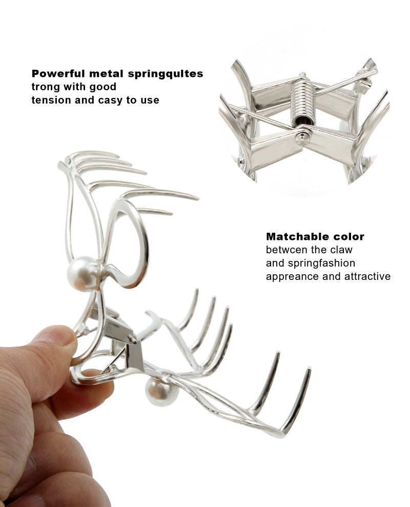 HAIMEIKANG 4 PCs Metal Hair Claw Clips - Irregular Large Clips for Women, Non-Slip Styling Accessories for Thick and Thin Hair (Silver) - Image 5