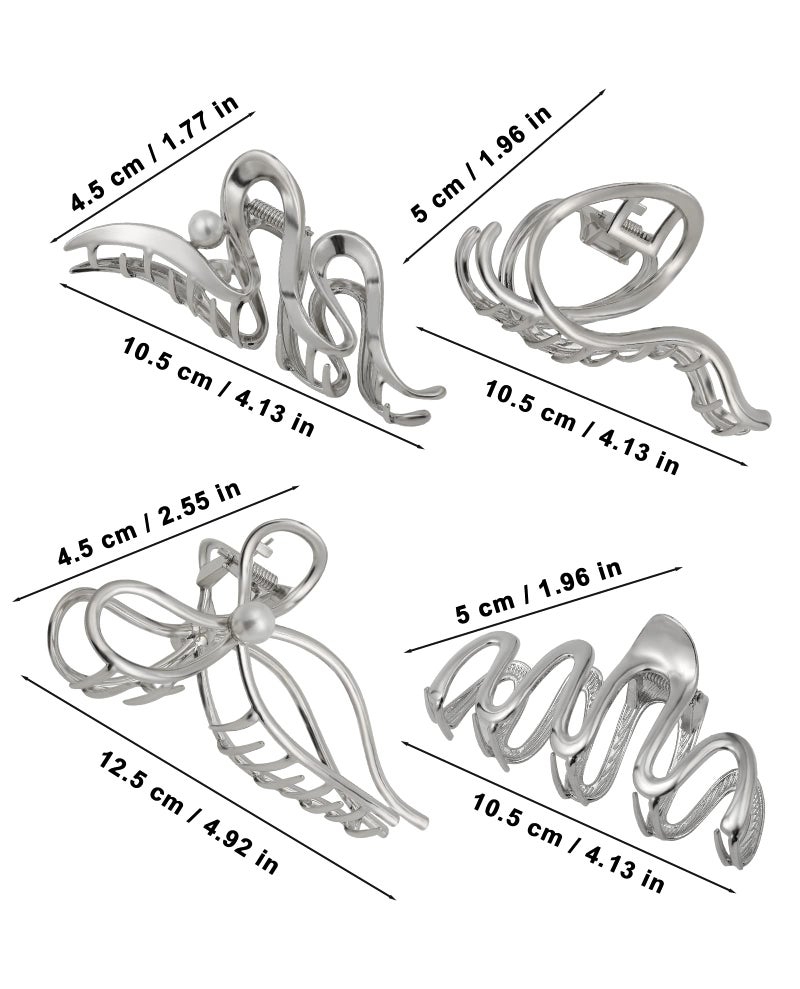 HAIMEIKANG 4 PCs Metal Hair Claw Clips - Irregular Large Clips for Women, Non-Slip Styling Accessories for Thick and Thin Hair (Silver) - Image 4