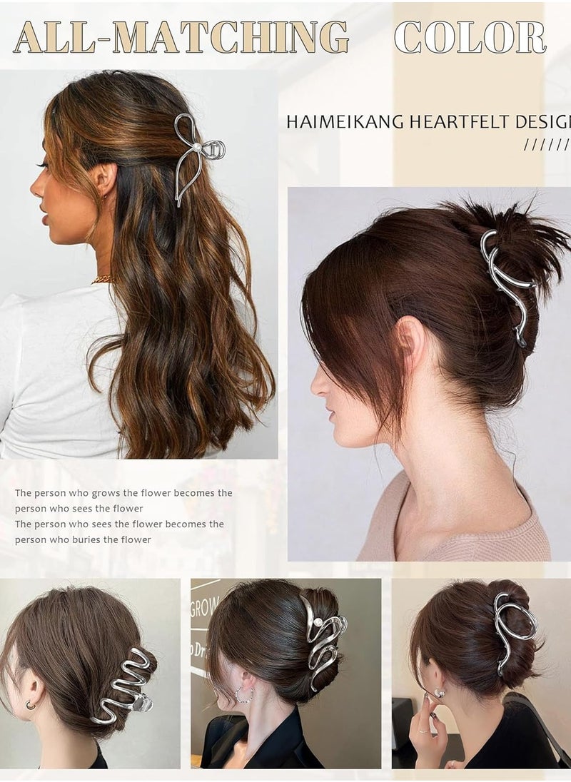 HAIMEIKANG HAIMEIKANG 4 PCs Metal Hair Claw Clips - Irregular Large Clips for Women, Non-Slip Styling Accessories for Thick and Thin Hair (Silver)  - Image 3