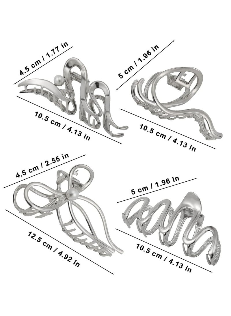 HAIMEIKANG HAIMEIKANG 4 PCs Metal Hair Claw Clips - Irregular Large Clips for Women, Non-Slip Styling Accessories for Thick and Thin Hair (Silver)  - Image 4