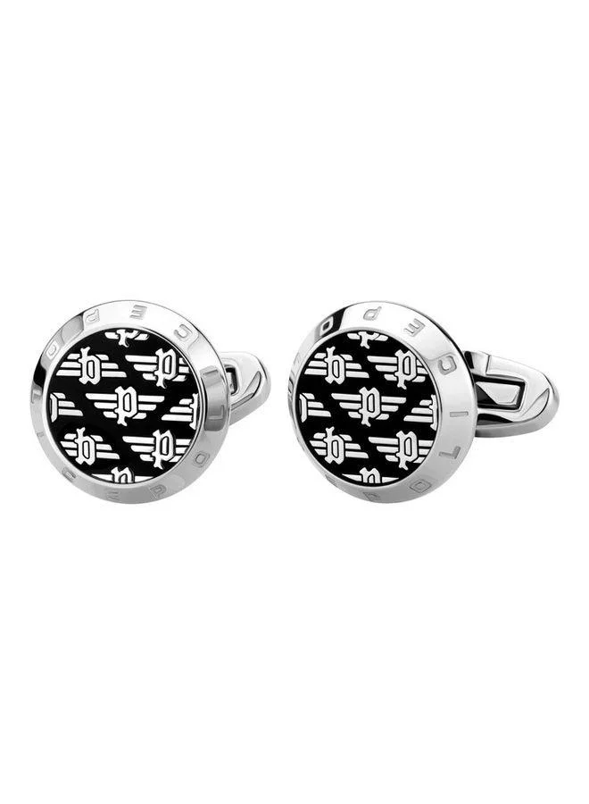 POLICE Silver Black Stainless Steel Cufflinks for Men