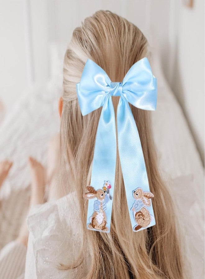 Jacnkb Easter Hair Bows Bunny Hair Clip Blue Silk Bow Hair Alligator Barrette Long Hair Ribbon Bow Easter Hair Accessories For Women Girls - Image 4