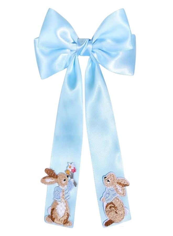 Jacnkb Easter Hair Bows Bunny Hair Clip Blue Silk Bow Hair Alligator Barrette Long Hair Ribbon Bow Easter Hair Accessories For Women Girls - Image 1