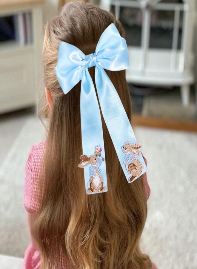 Jacnkb Easter Hair Bows Bunny Hair Clip Blue Silk Bow Hair Alligator Barrette Long Hair Ribbon Bow Easter Hair Accessories For Women Girls - Image 5