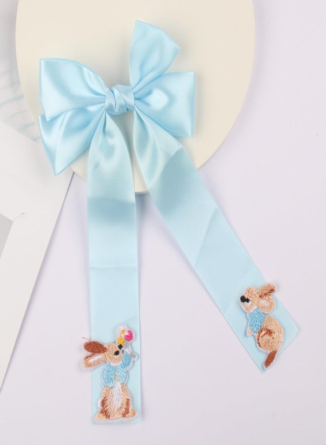 Jacnkb Easter Hair Bows Bunny Hair Clip Blue Silk Bow Hair Alligator Barrette Long Hair Ribbon Bow Easter Hair Accessories For Women Girls - Image 2