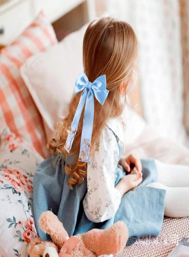 Jacnkb Easter Hair Bows Bunny Hair Clip Blue Silk Bow Hair Alligator Barrette Long Hair Ribbon Bow Easter Hair Accessories For Women Girls - Image 3