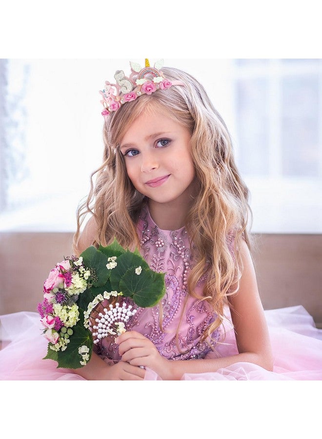 SuPoo 5th Birthday Headband Flower Birthday Crown for Girls 5th Birthday Decorations for Girl Pink Hair Band Cute 5 Year Old Princess Tiara Birthday Party Decorations Accessory Gift - Image 4