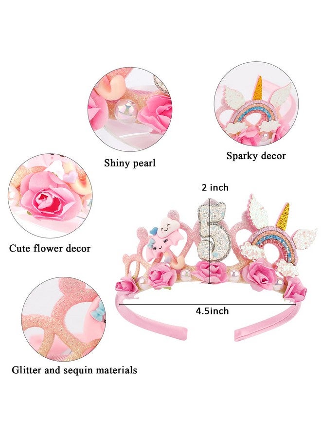 SuPoo 5th Birthday Headband Flower Birthday Crown for Girls 5th Birthday Decorations for Girl Pink Hair Band Cute 5 Year Old Princess Tiara Birthday Party Decorations Accessory Gift - Image 5