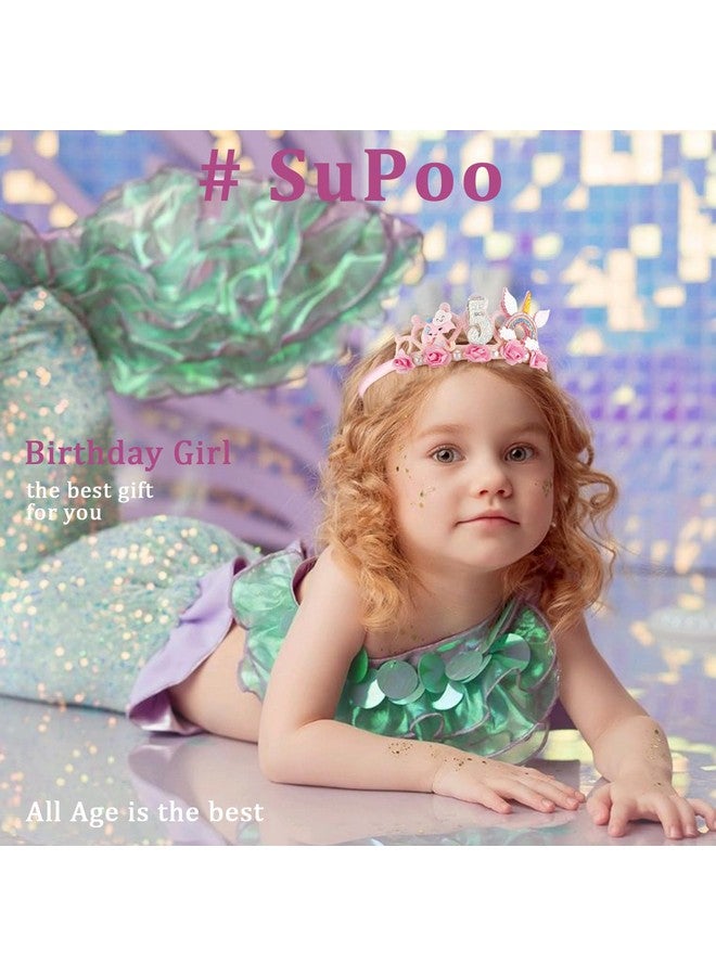 SuPoo 5th Birthday Headband Flower Birthday Crown for Girls 5th Birthday Decorations for Girl Pink Hair Band Cute 5 Year Old Princess Tiara Birthday Party Decorations Accessory Gift - Image 3